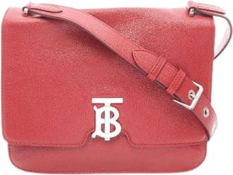 Burberry Pre-owned Cross Body Bags, female, Red, Size: ONE SIZE Pre-owned TB Logo Leather Shoulder Bag