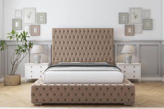 Sloomy Ambassador Plush Frame-Mattress - 50 Upholstered Headboard in Taupe | Size: King