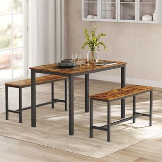 Vasagle 3 Piece Dining Table Set with Benches Industrial Style in Dark Brown