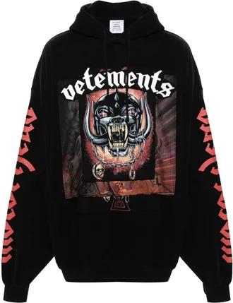 VETEMENTS logo-appliqu&eacute; hoodie - unisex - Cotton - L - Black