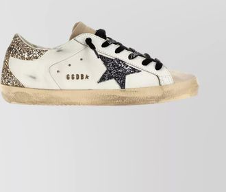 Golden Goose star patch low-top sneakers with glitter heel
