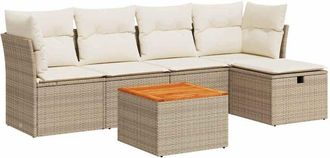 vidaXL Juego De Sof&aacute;s Jard&iacute;n Con Cojines 6 Pzas Rat&aacute;n Sint&eacute;tico Beige Vidaxl