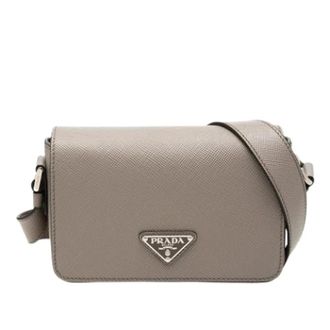 Prada Pre-owned Saffiano Crossbody Bag - Dames - Pre-owned - Grijs - Maat: ONE Size Zijde