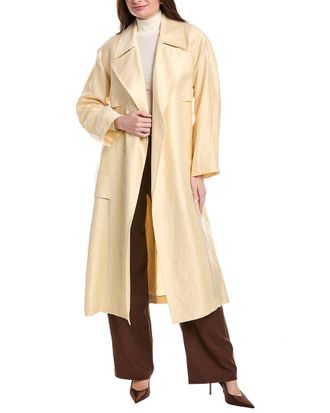 Lafayette 148 New York Belted A-Line Silk-Blend Trench Coat
