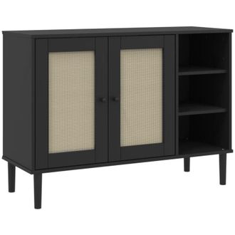 vidaXL Aparador Senja Aspecto De Rat&aacute;n Madera Pino Negro 112x40x80 Cm Vidaxl
