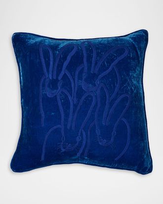 Hunt Slonem Hand-Embroidered Velvet Bunny Pillow, 22 Square