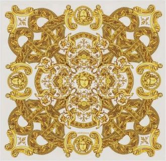 Versace Womens Ornate Paisley & Floral Silk Scarf In Gold