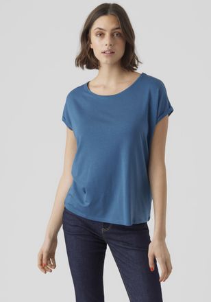 Vero Moda Rundhalsshirt VERO MODA VMAVA PLAIN SS TOP GAJRS NOOS, Damen, Gr. XS, blau (moroccan blau), Jersey, Obermaterial: 95% Lyocell (TENCEL), 5% Elasthan, u