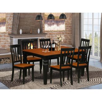 East West Furniture 7 Pc Kitchen table set with a Kitchen Table and 6 Wood Kitchen Chairs in Black