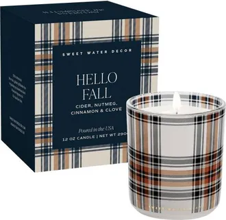 Sweet Water Decor Premium Boxed Fall Candle in Hello Fall - Plaid Jar at Nordstrom
