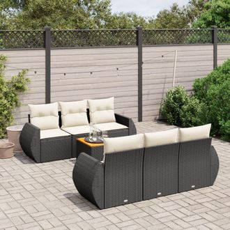 vidaXL Vidaxl - Set De Comedor De Jard&iacute;n 7 Pzas Y Cojines Rat&aacute;n Sint&eacute;tico Negro