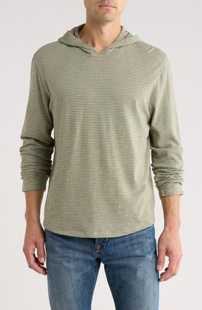 Vince Stripe Slub Cotton Hoodie in Dried Cactus/Olive Green at Nordstrom Rack, Size X-Large