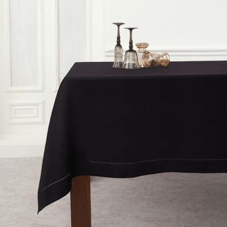 Solino Home Linen Tablecloth for Dining Table, Holiday and Everyday Table Decor - Classic Hemstitch in Black at Nordstrom, Size 3X-Large