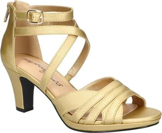 Easy Street Womens Easy Street Crissa Sandals Gold Satin Adjustable Strap LION525