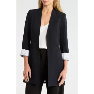 Calvin Klein Open Front Rolled Sleeve Blazer in Navy at Nordstrom Rack, Size 14