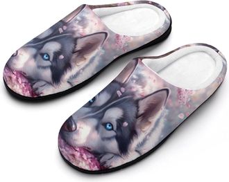 Generic Cute Dog Husky Womens Slippers Warm House Slippers Indoor House Shoes with Anti-Skid Rubber Sole