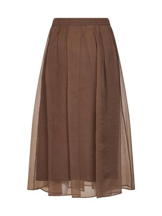 Brunello Cucinelli Pleated Silk Skirt - Brown
