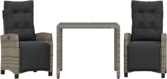 vidaXL Vidaxl - Set Comedor De Jard&iacute;n 3 Piezas Con Cojines Rat&aacute;n Sint&eacute;tico Gris