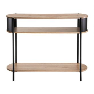 Calicosy 3-Tier Console Table With Black Metal Sides, 100 Cm Wide - EKLO in Light Brown