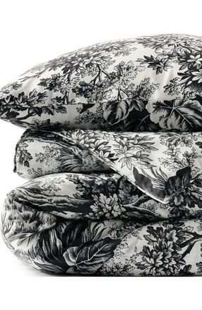 Lands End 400 Thread Count Premium Supima Cotton No Iron Sateen Comforter in Ivory/black Slate Toile at Nordstrom, Size Full