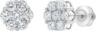LuvMyJewelry Starlet 14K White Gold Flower Cluster Diamond Unisex Earrings - 0.39 Ct