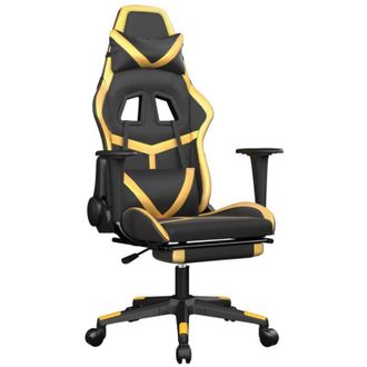 vidaXL Silla Gaming Masaje Y Reposapi&eacute;s Cuero Sint&eacute;tico Negro Dorado Vidaxl