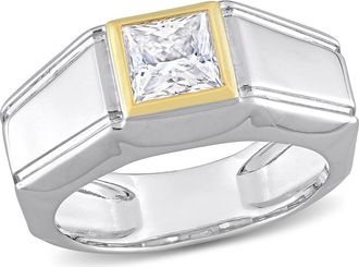 Delmar Mens Two-Tone Sterling Silver Square Created Moissanite Solitaire Ring in White at Nordstrom Rack, Size 11