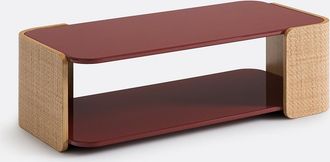 La Redoute Interieurs Salontafel in hoogglans bordeaux lak en vlechtwerk, dubbel blad, TALMA