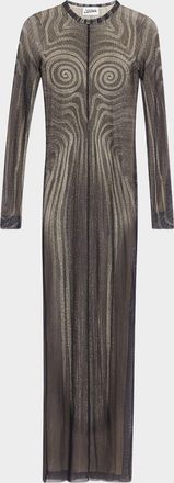 Jean Paul Gaultier Spiral Mesh Long-Sleeve Maxi Dress