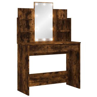 vidaXL Tocador Con Luces Led Roble Ahumado 96x40x142 Cm Vidaxl