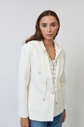Central Park West Nevada Stripe Sweater Dickey Jacket in White at Nordstrom, Size Small