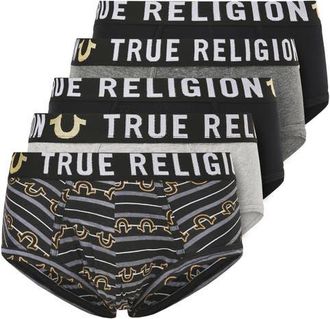 True Religion Briefs Soft Cotton Underwear Pack of 5 in Blk/grey/charcoal/horseshoe at Nordstrom, Size Medium