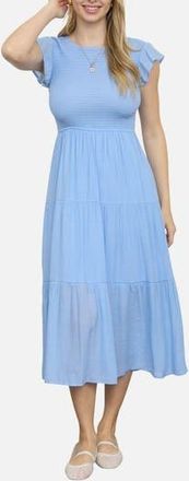 Blu Pepper Smocked Cap Sleeve Tiered Midi Dress in Light Chambray at Nordstrom Rack, Size Medium