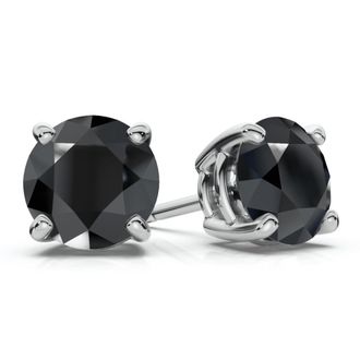 Pompeii3 1 1/2 ct 14k White Gold Round Black Diamond Stud Earrings