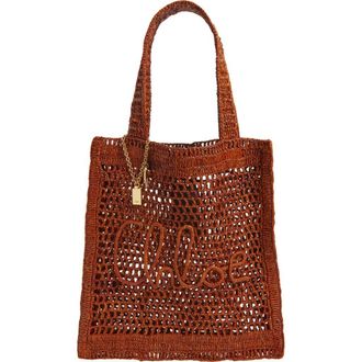 Chlo&eacute; Summer Banana Crochet Raffia Tote Bag in Clay Brown at Nordstrom