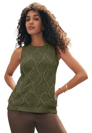 Jessica London Sleeveless Cable Shell in Dark Olive Green at Nordstrom, Size 32