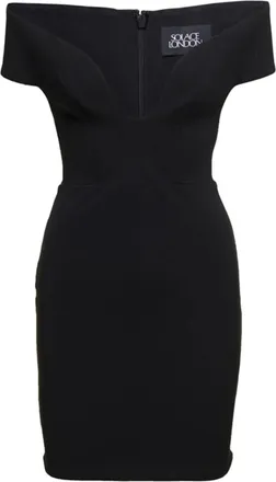 Solace London Black Off-The-Shoulder Stretch Mini Dress Size S