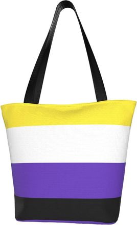 AOOEDM Non-Binary Pride Flag Reusable Tote Bag Women Casual Handbag Shoulder Bags for Shopping Groceries Travel Outdoors