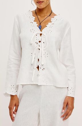Rails Fleur Eyelet Linen Shirt in White at Nordstrom, Size Xx-Large