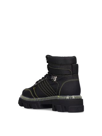 Ganni Womens Cleated Lace Up Hiking Boots Black Shoes >