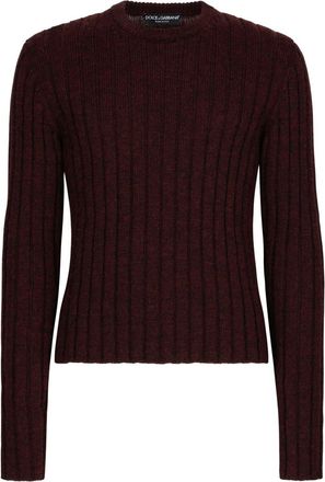 Dolce & Gabbana logo-patch ribbed jumper - men - Rayon/Wool - 50 - Brown