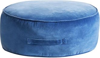 Beliani Puf Redondo Moderno De Terciopelo Glamuroso Sala De Estar Dormitorio Azul Yulle