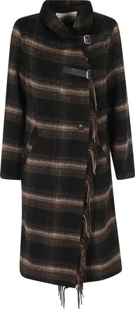 Isabel Marant Black/Khaki Checkered Wool-Blend Long Coat