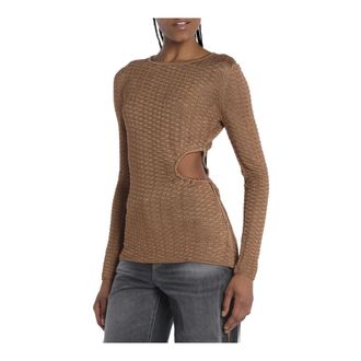BA&SH Gouden Sweater Top met Gat - Dames - Ronde hals truien - Bruin - XS - Truien & Vesten