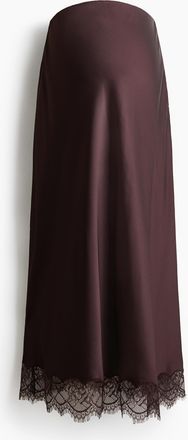 H&M MAMA Satinjupe mit Spitzenbesatz - Dunkelbraun