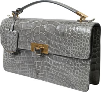 Balenciaga Womens Gray Exotic Leather Medium Shoulder Hand Purse Bag Alligator