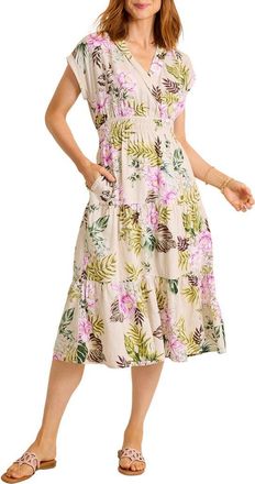 Tommy Bahama Petal of Luxury Linen Blend Tiered Dress in Chinchilla at Nordstrom, Size X-Large