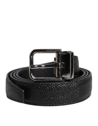 Dolce & Gabbana Black Calf Leather Classic Metal Buckle Mens Belt