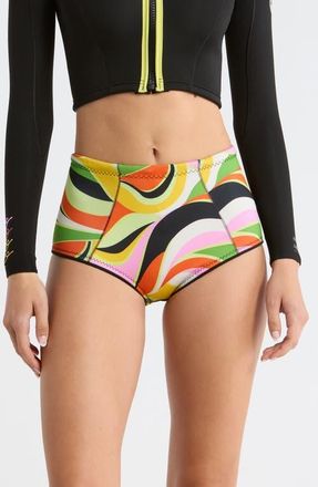 Rip Curl x FARM Rio G-Bomb 1.5mm Neoprene Wetsuit Shorts in Neon Waves at Nordstrom, Size 12