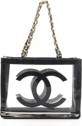 Chanel Black Clear Vinyl Patent Leather Handbag Tote Bag (Pre-Owned)
